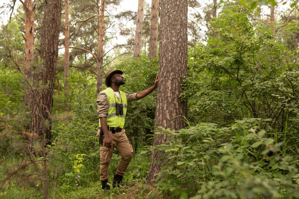 Agent forestier en inspection de plantation